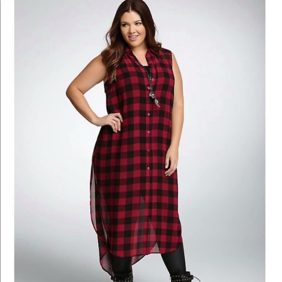 torrid Tops - Torrid Sheet Chiffon Long Button Down Tunic Dress